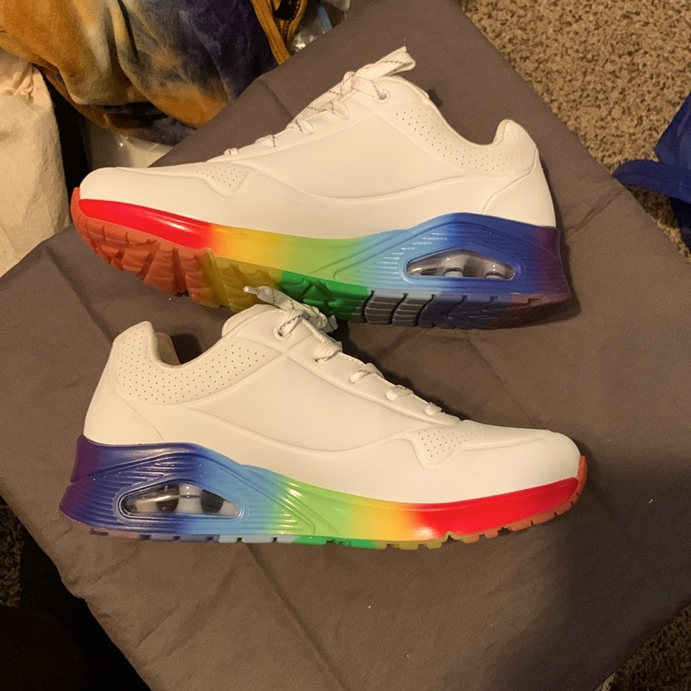 Skecher sneakers with rainbow soles, size 9 (8.5).